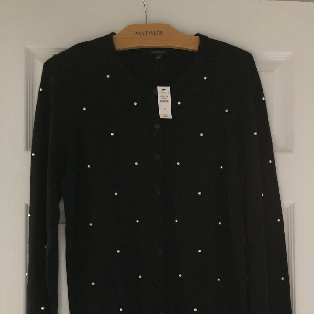 Talbots Pearl Studded Small Black Cardigan